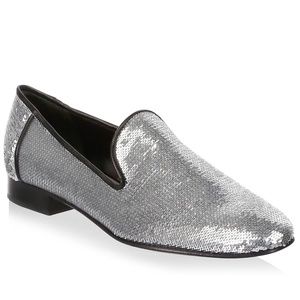 Diane von Furstenberg Leiden Metallic Flat Loafer Silver Evening Dress Shoes 9